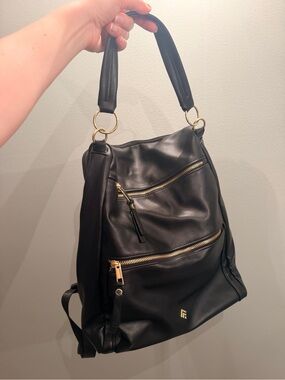Black Women's Zip-Front Hobo Bag with Gold Hardware